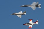 A jet based-heritage flight features the Buckeye, Skyhawk, and Hortnet.
